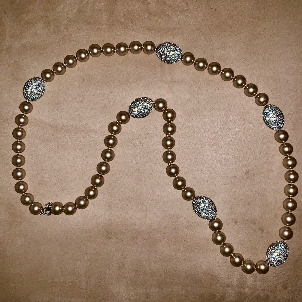 Joan Boyce Champagne Pearls with Pave Crystals